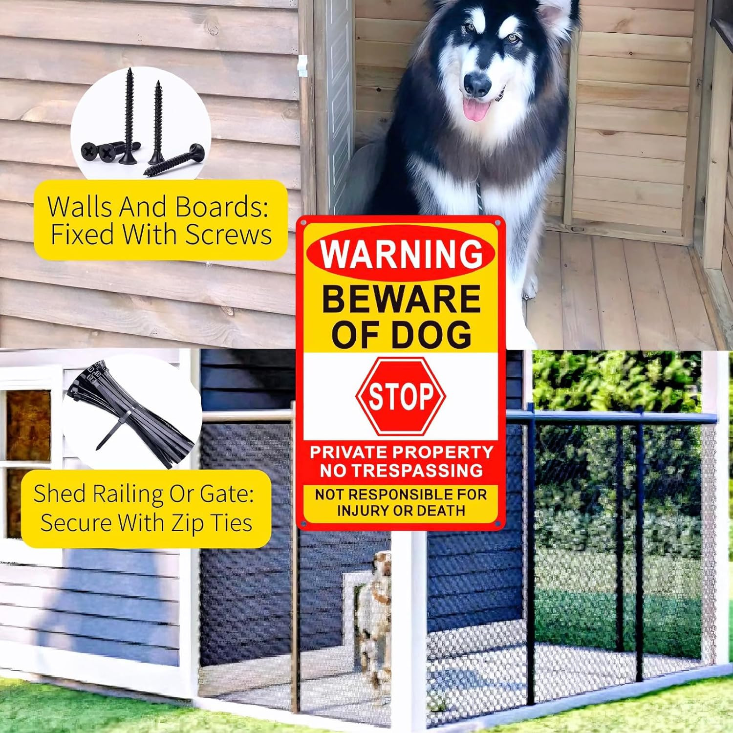 3 Pack Beware Of Dog Sign,8×12 Inches, Reflective Film, Anti-Rust Aluminum Metal