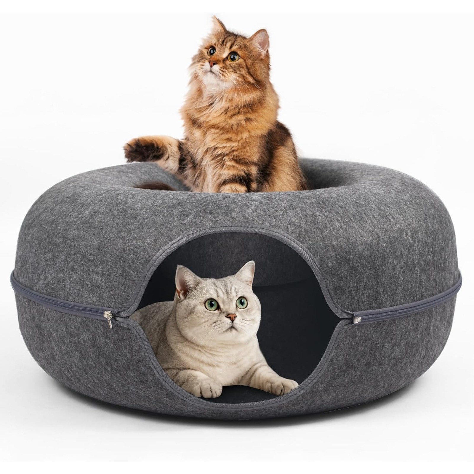 Cat Cave EXTRA LARGE Tunnel Bed Indoor Cats Donut Interactive Nest House Gray