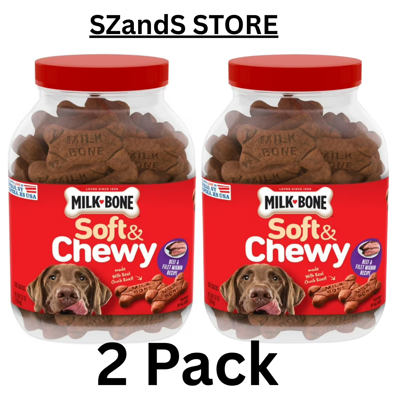 2 PACK – Milk-Bone Soft & Chewy Beef & Filet Mignon Recipe Dog Snacks 37 oz Each