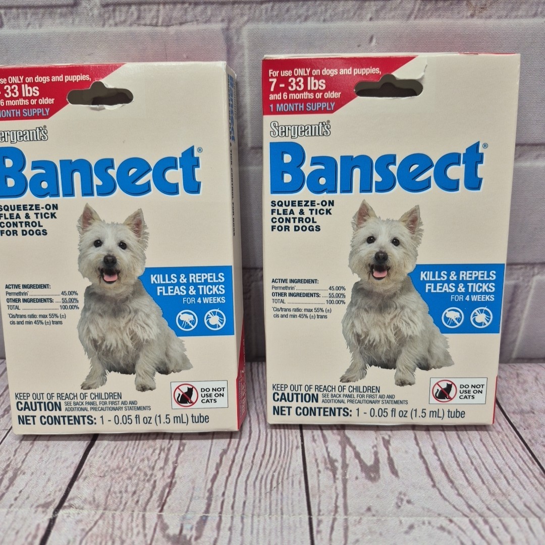 2 Pack~ Sergent’s Bansect Squeeze-On Flea & Tick Control For Dogs (7-33 lbs)