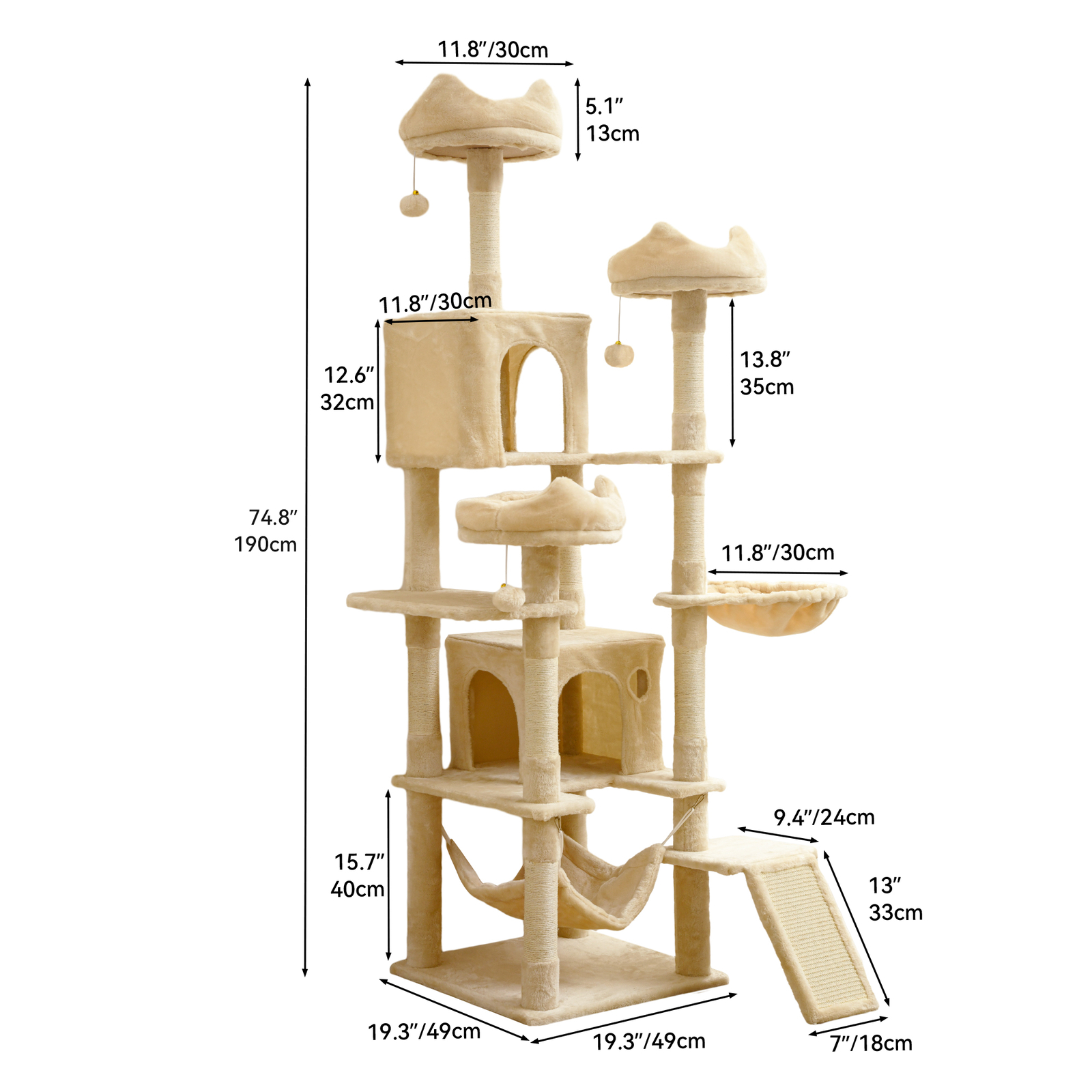 75 Inches Indoor Cat Tree Tall Cat Tower for Large Cats 20 lbs Cat Condo