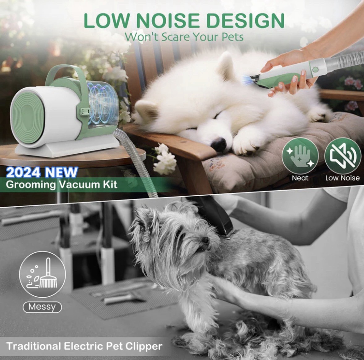 AIRROBO PG50Plus Professional Pet Grooming Vacuum Kit 11000Pa Clipper Brush Tool