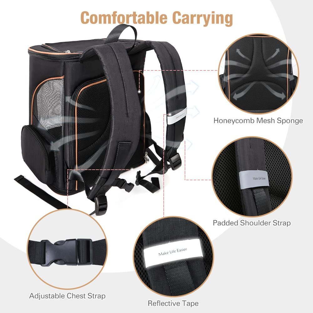 Expandable Cat Backpack Carrier for Travel and Hiking Fits Pets Up to 18 Lbs