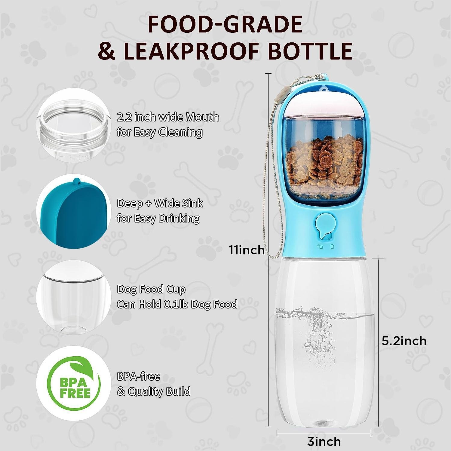 Leak Proof Dog Water Bottle, Portable Puppy Dispenser with Feeder for Travel