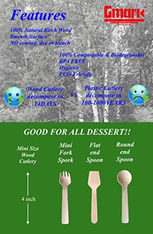 1.5mm Extra-Thick Mini Wooden Spoons (4 Inch) – Count Heavy Duty Square 100