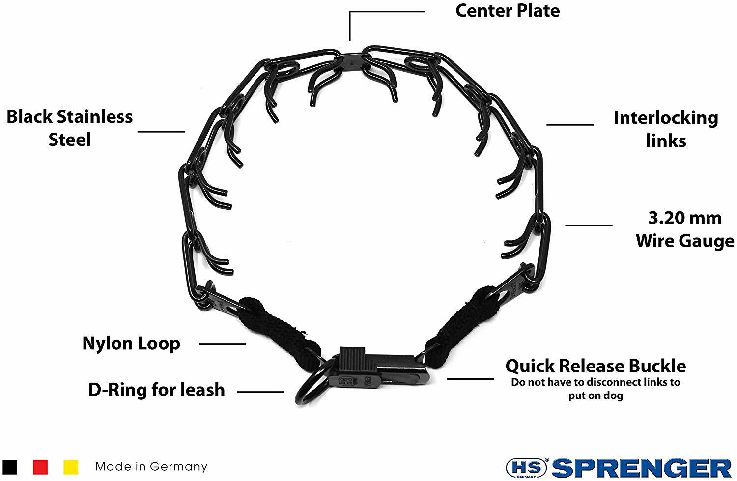 Herm Sprenger Black Stainless Steel Prong Dog Training Collar with Buckle