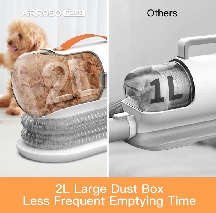 AIRROBO PG100 Pet Grooming Vacuum with 5 Grooming Tools, 12000Pa Suction Power