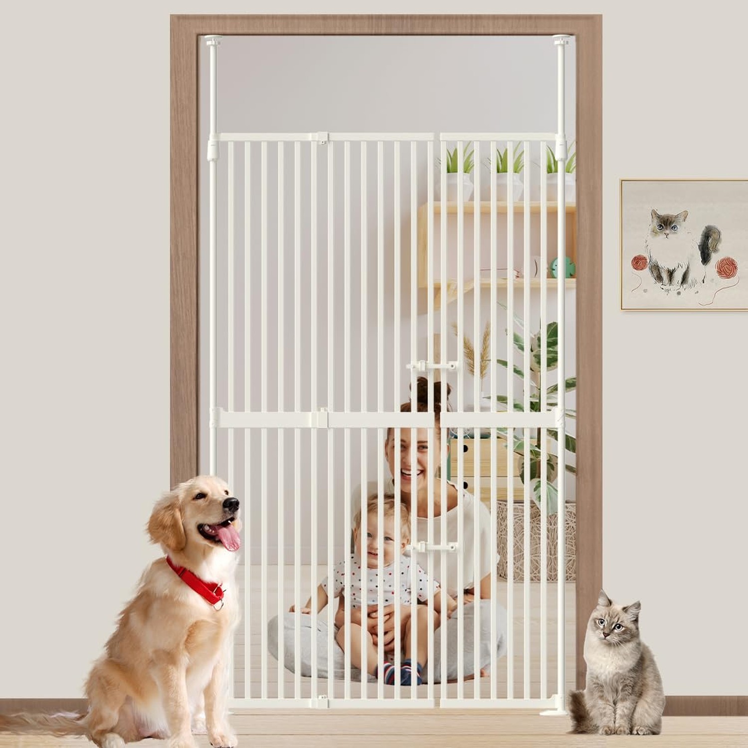 71″ Extra Tall Cat Gate for Doorway 33.5″-47.2″ Wide Pet Gate Pressure Mounte…