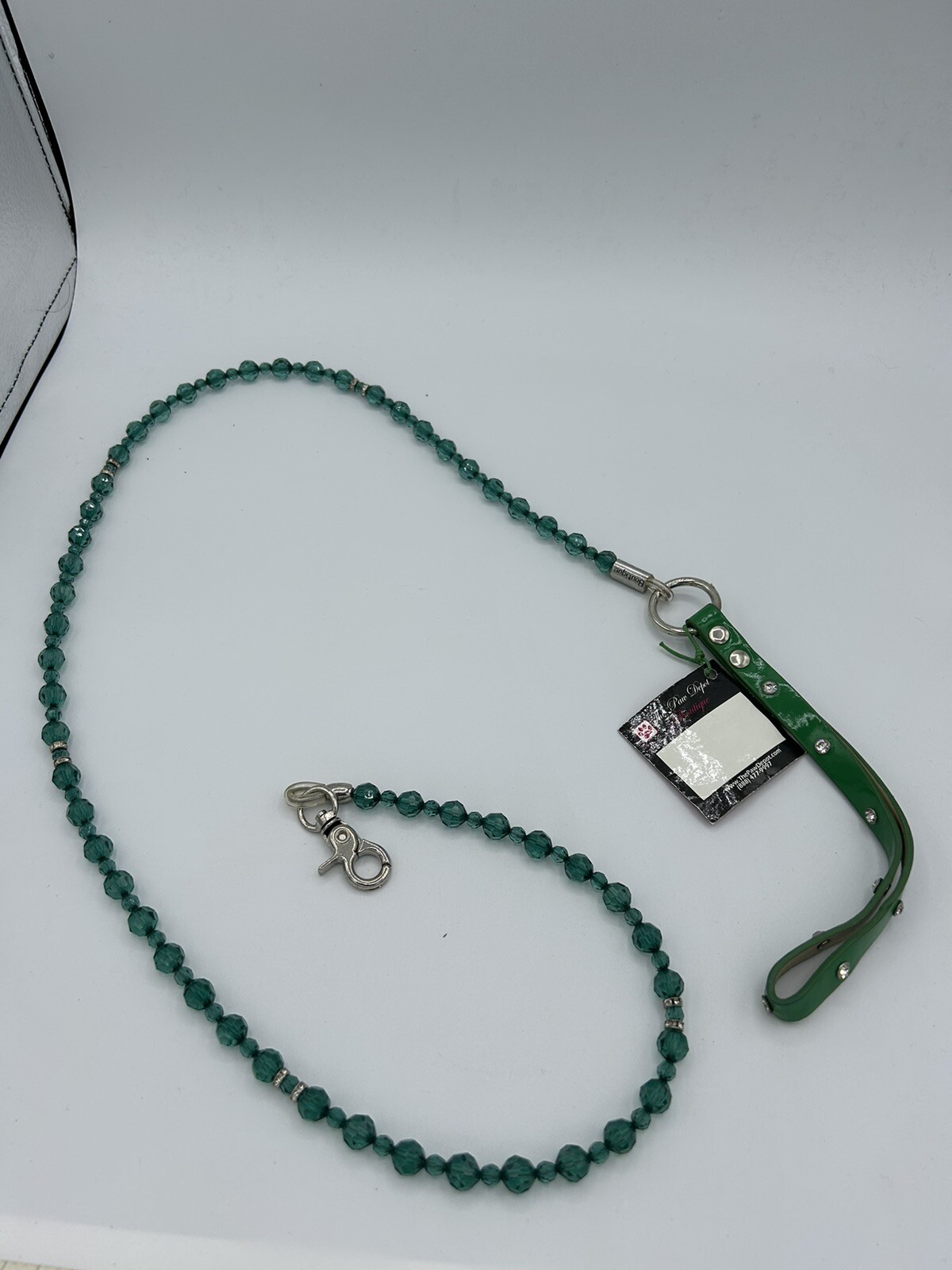 Fabuleash DOG LEAD SHOW LEAD 4 Ft BEADED BOUTIQUE Green DIAMANTE HANDLE