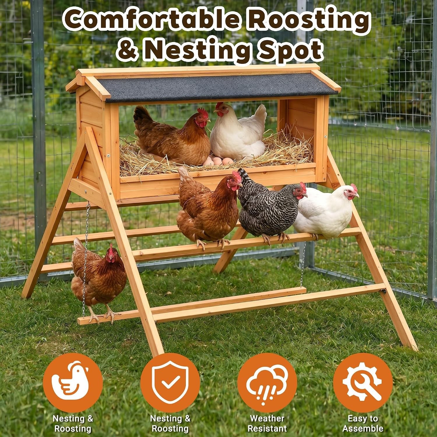 YZU 3-in-1 Wooden Chicken Coop Accessory Set Nesting Box Perch Swing 57x37x35