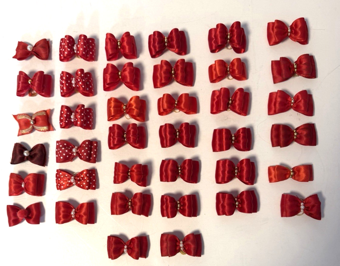 Lot of 38 Dog Show Top Knot Bows w/ Rubber Bands Red Professional Handler Yorkie