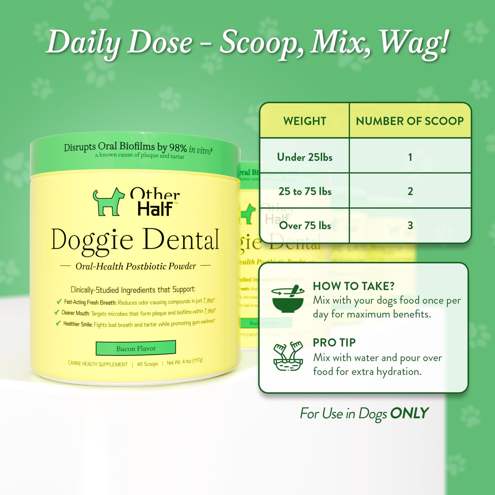 OTHER HALF Doggie Dental Supplement Powder – Dog Breath Freshener Teeth Clea…