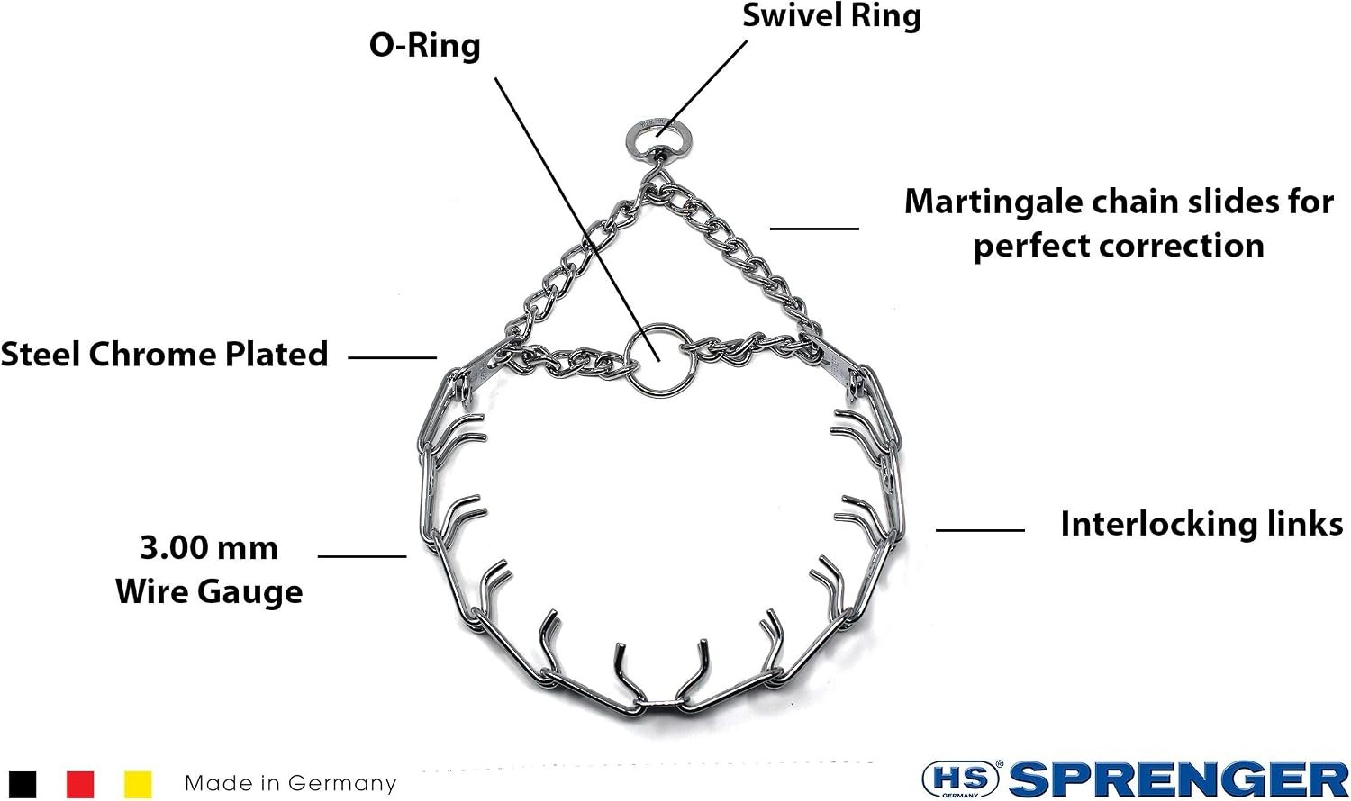 Ultra-Plus Chrome Plated Steel Prong Dog Training Collar, 22in for Medium Breeds