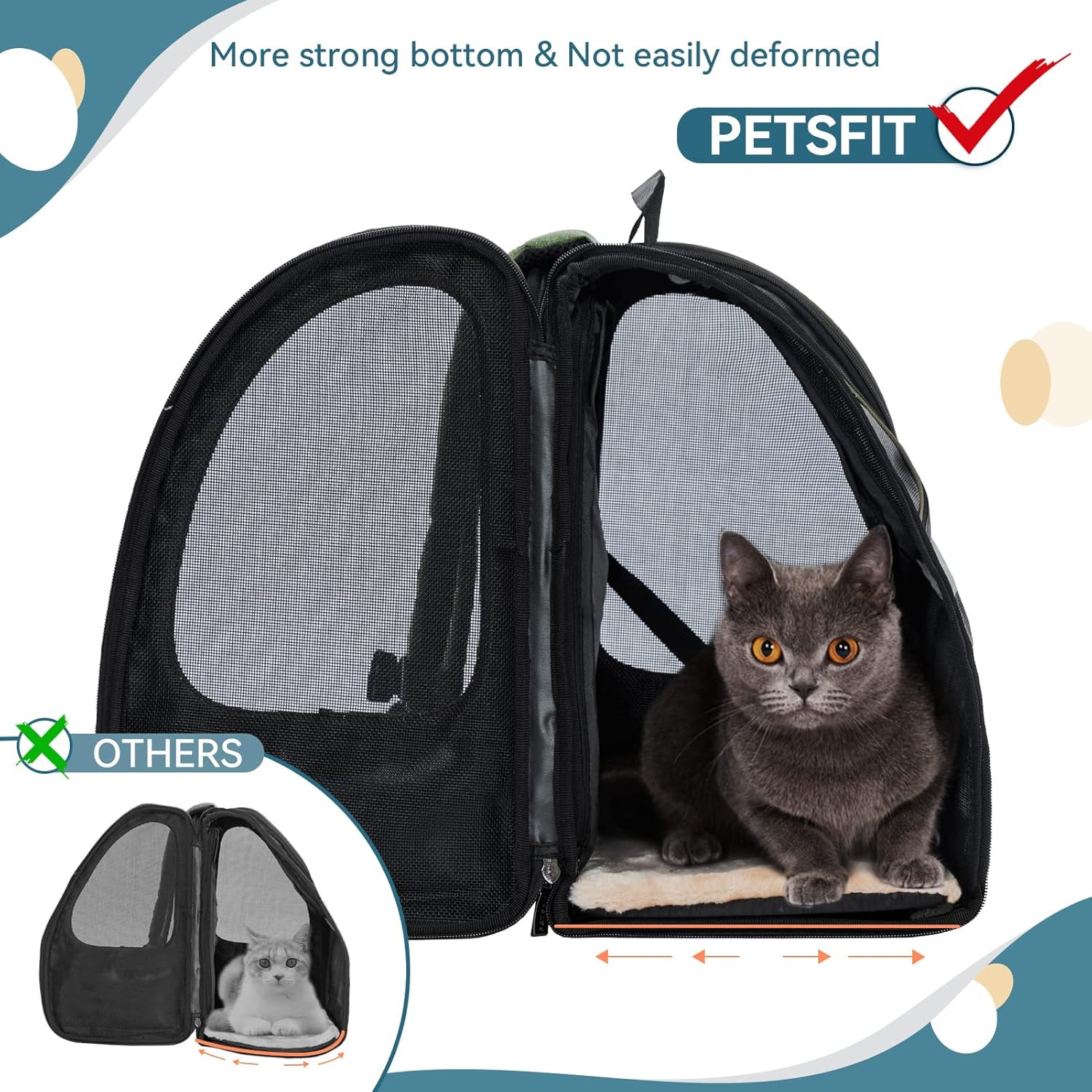 Expandable Pet Backpack Carrier for Cats & Small Dogs up to 18 Lbs – Foldable Tr