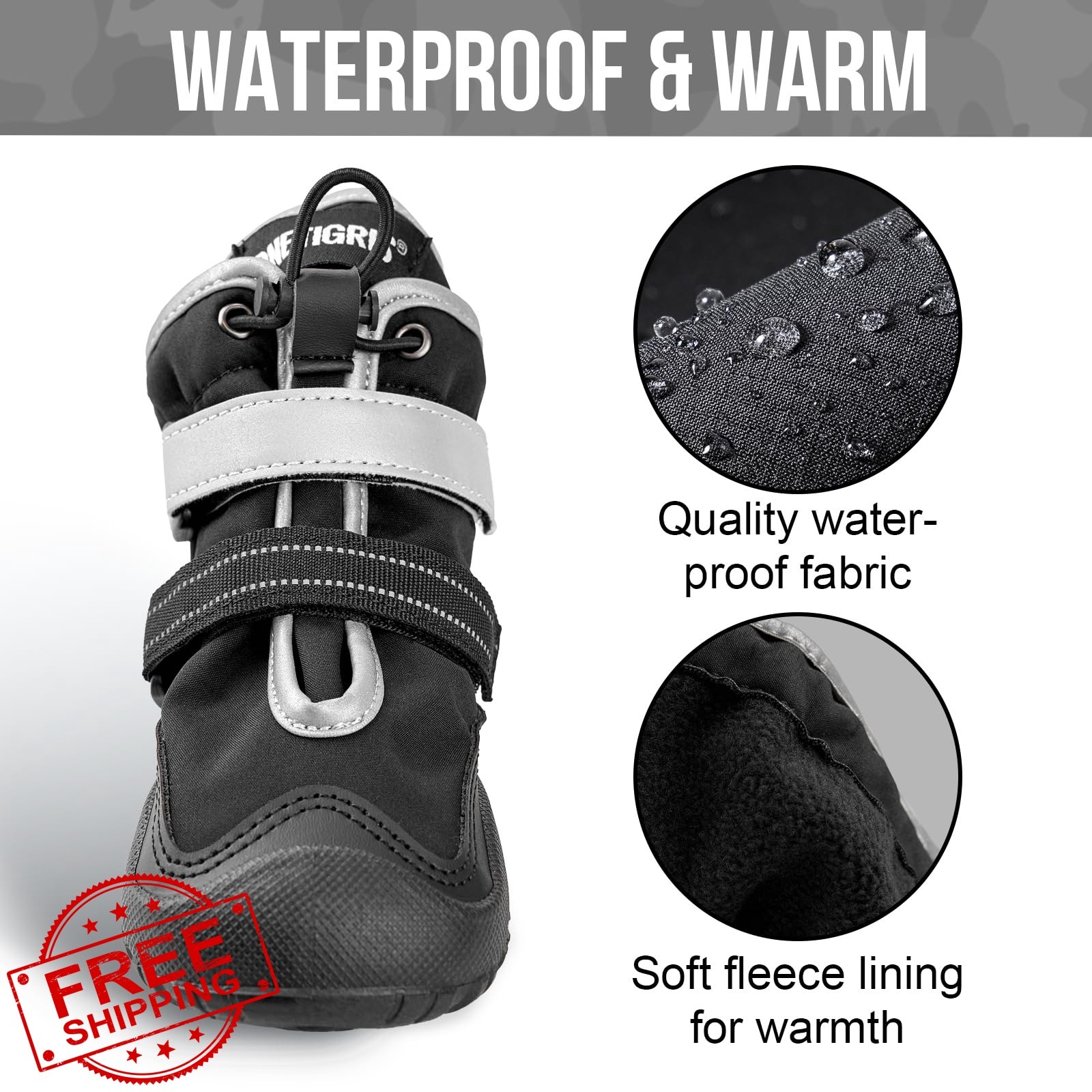 ONETIGRIS #6 Waterproof Dog Shoes Paw Protectors 3.60″x2.56″