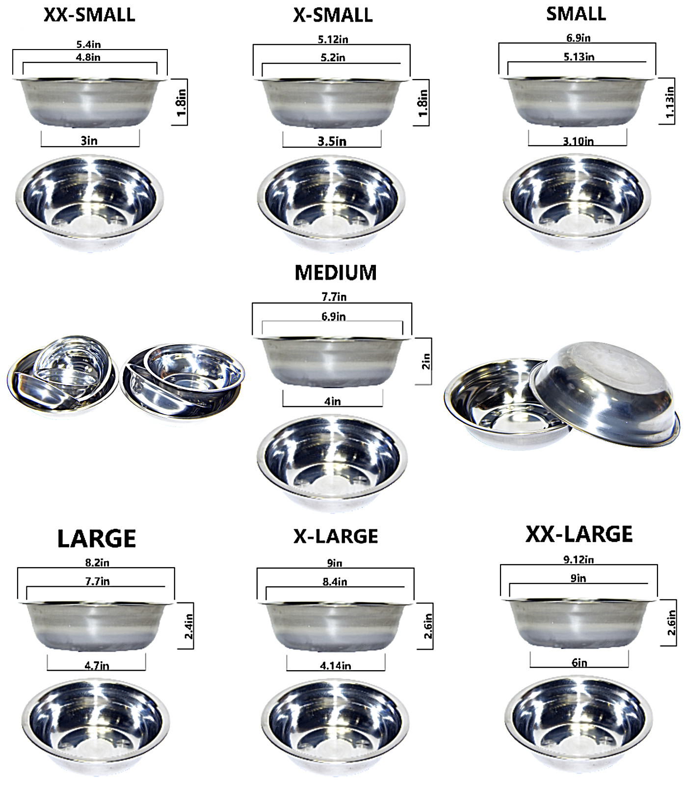 Set of 2 Dog Cat Pet Bowl Dish Metal STAINLESS STEEL New L XL XXL M S XS XXS New