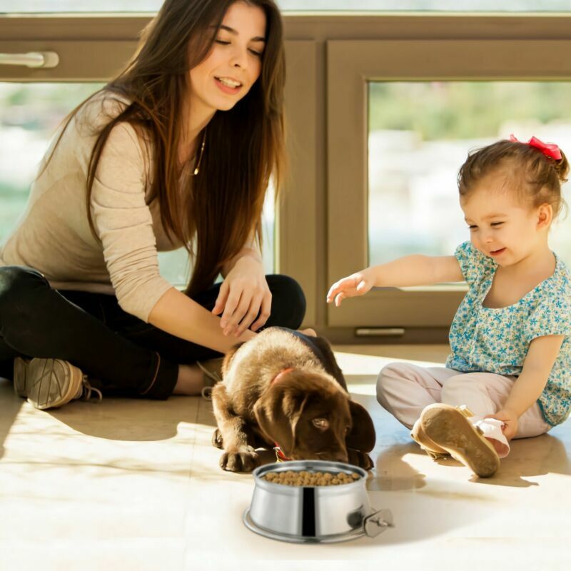 S-L Stainless Steel Hanging Food Water Bowl For Crate Cages Pet Dogs Cats Birds