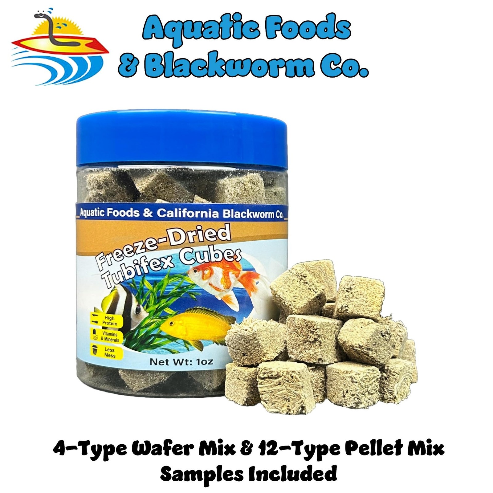 1 Ounce Freeze Dried Tubifex Worm Cubes Cichlid Tropical Fish Food Pellets