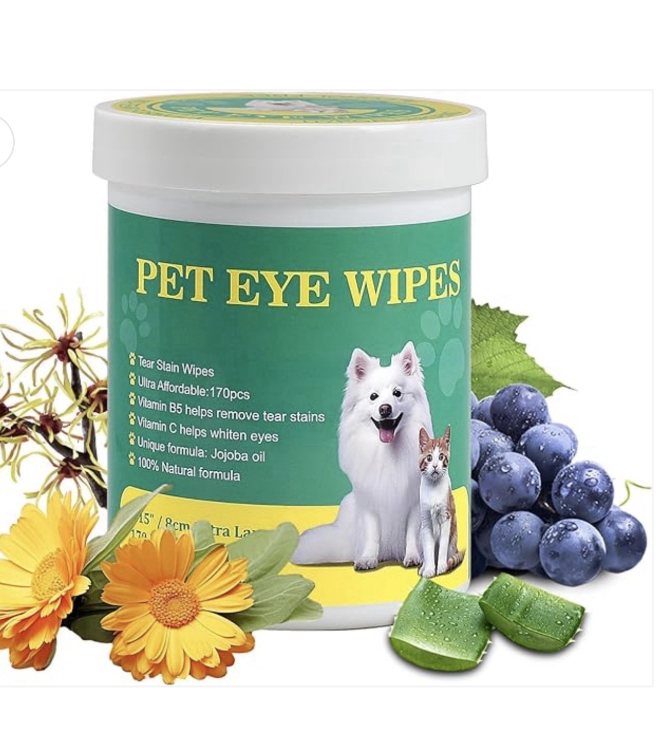 PET Eye Wipes 100 % NATURAL, 170pc Jojoba Oil, B5 & C, LOT OF 3! VET RECOMMENDED