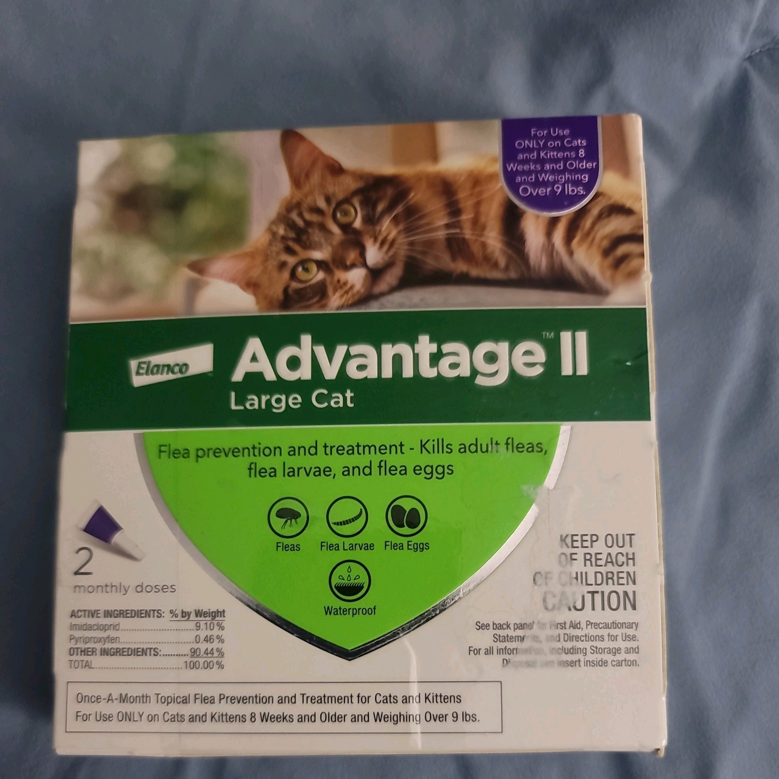 Advantage II Large Cat Over 9 lbs Flea Treatment 2 Doses New