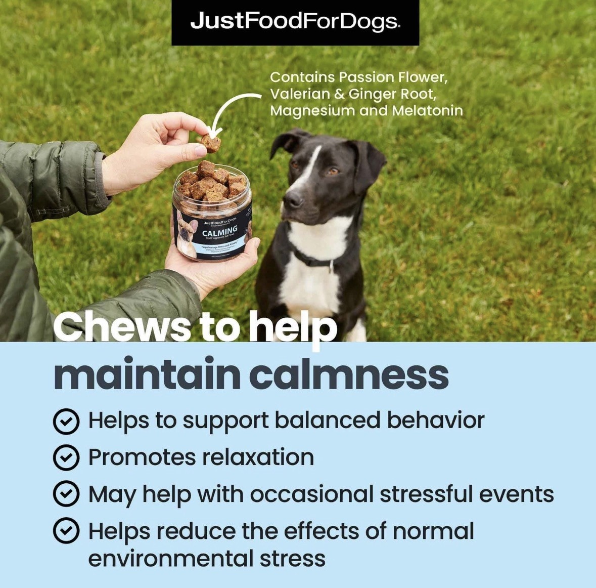 JustFoodForDogs Calming Supplement for Dogs Soft Chew to Support Stress and A…