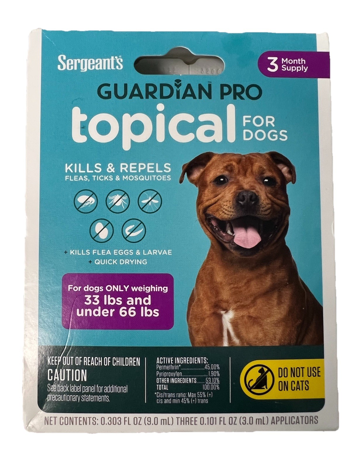 Sergeant’s GUARDIAN PRO Topical for Medium Dogs 33-66 Lbs. & FAST FREE SHIP