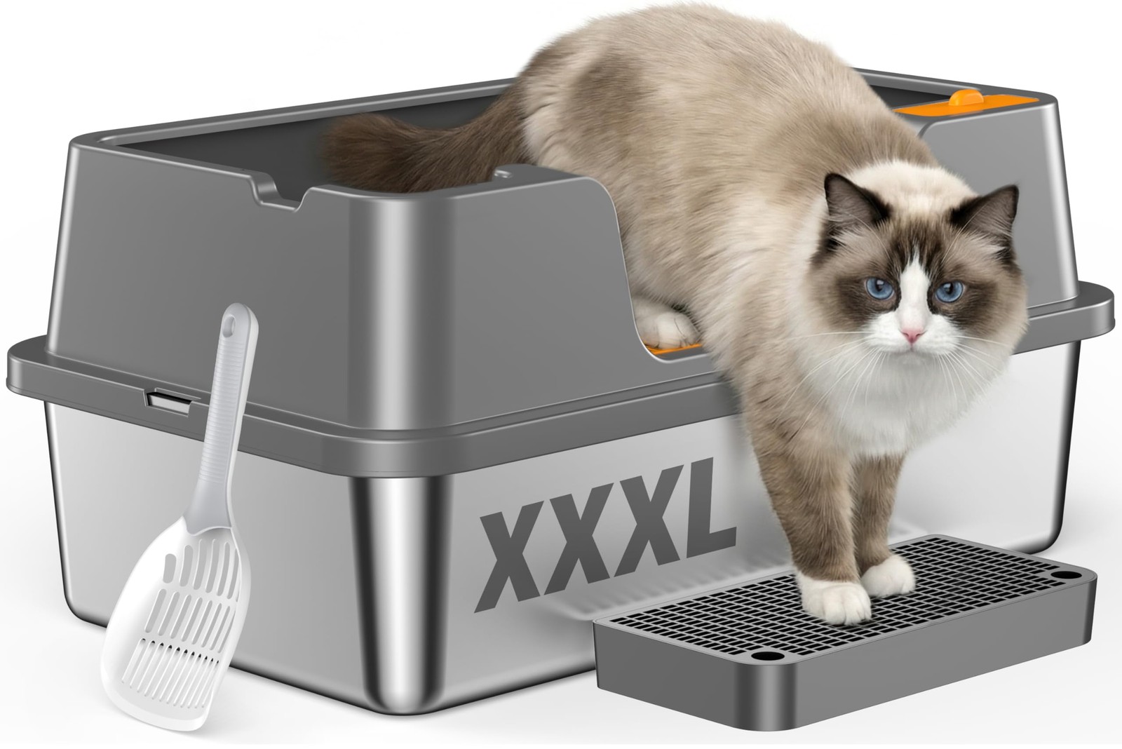 OROLEY Stainless Steel Litter Box with High Sides Lid, Extra Large XXXL Litte