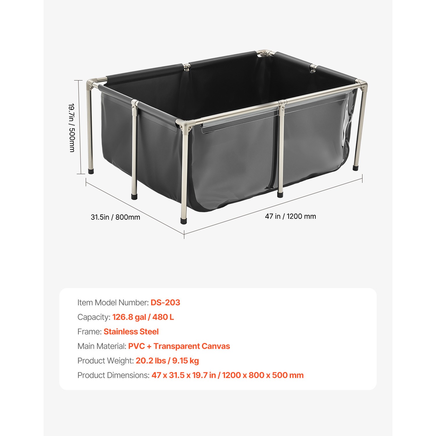 Canvas Fish Pond Above Ground Koi Tank 126.8 Gal with Clear Viewing Panel