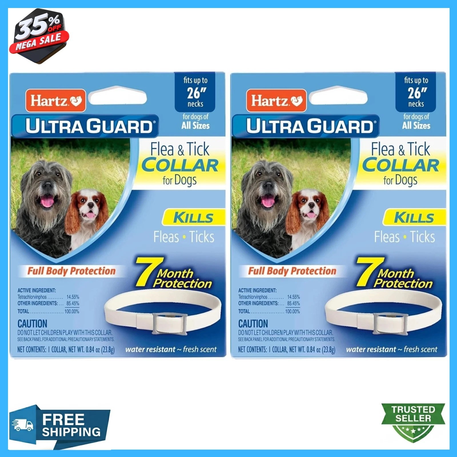 Hartz UltraGuard Flea & Tick Dog Collar 26in, 7 Month Protection, 2 Pack
