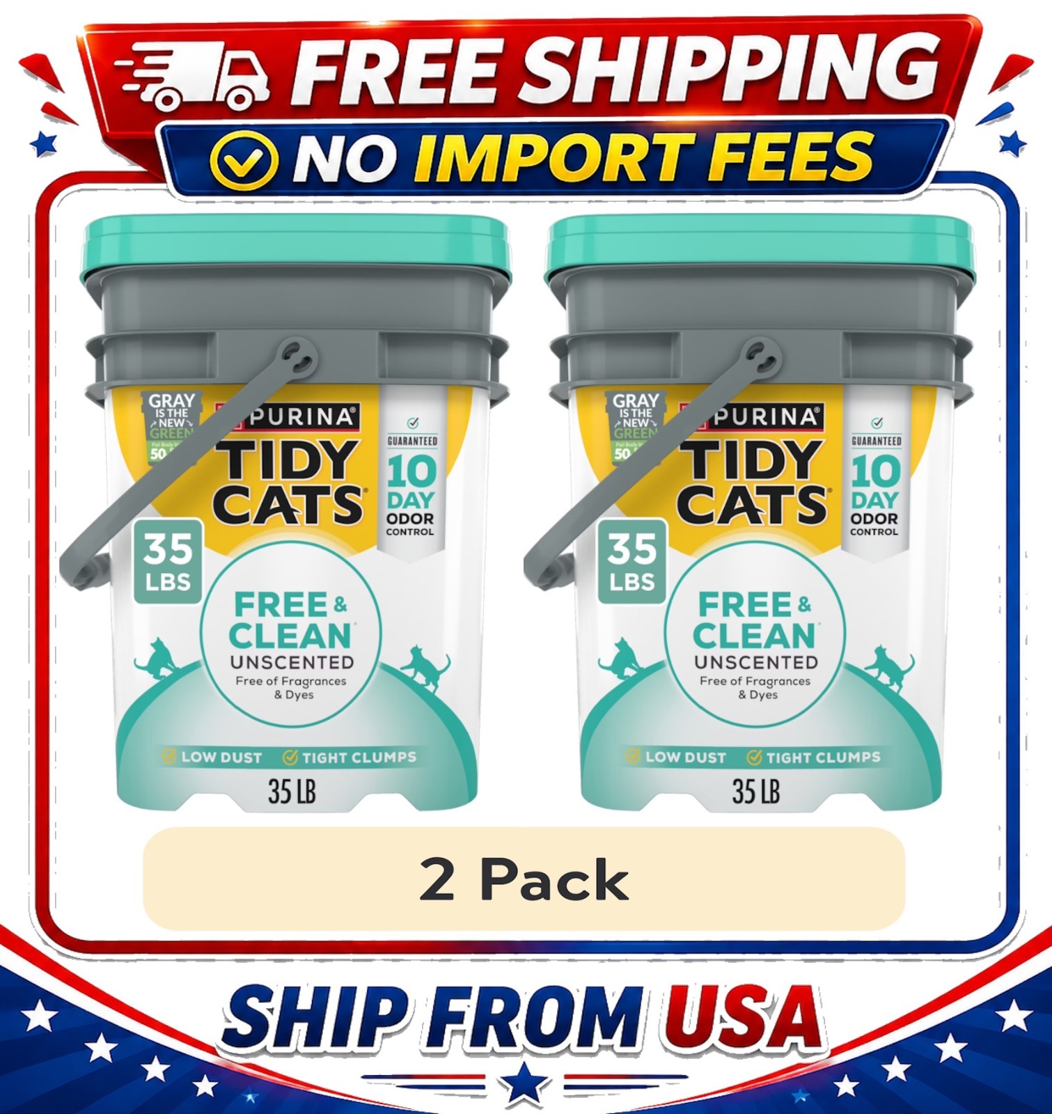 ( 2 pack ) Purina Tidy Cats Free and Clean Clumping Cat Litter, Unscented, 35 lb