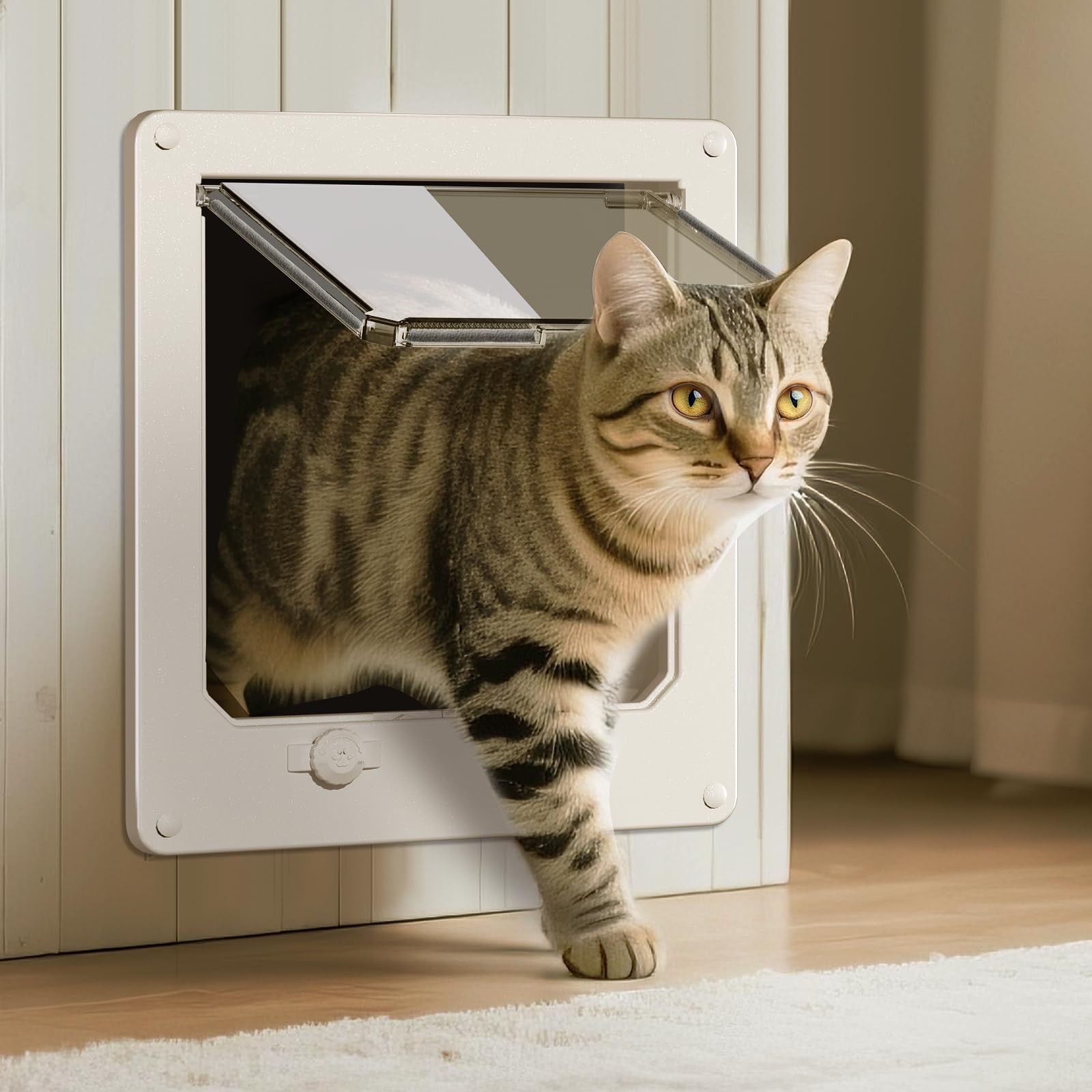Large 4 Way Locking Cat Door Interior Pet Door for Cats Up to 18lbs
