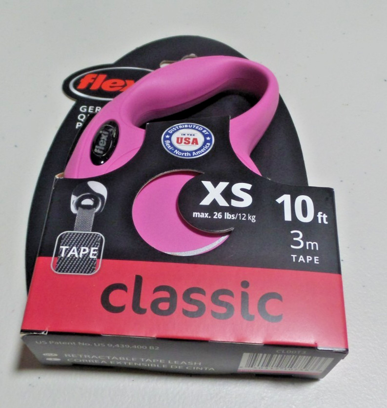 Flexi Retractable Leash For XS Dogs Classic Tape Up To 26 lbs 10ft Pink NEW