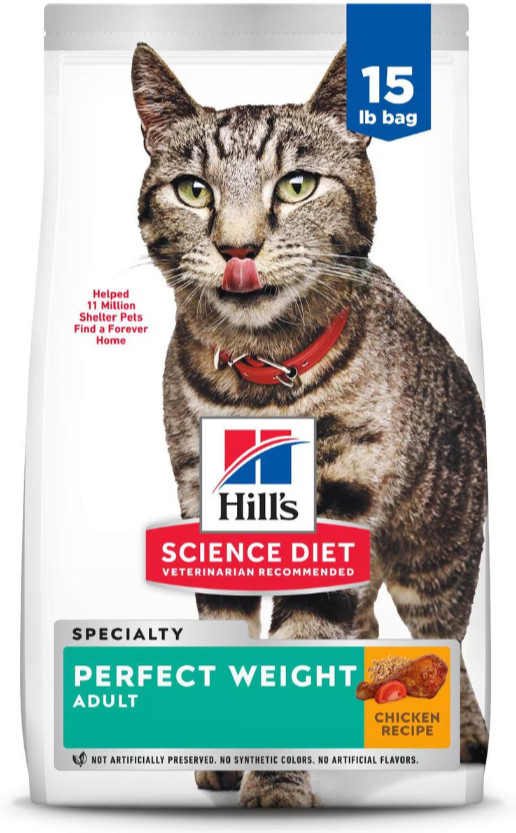 Hill’s Science Diet Adult Perfect Weight Management Chicken Dry Cat Food, 15-lb