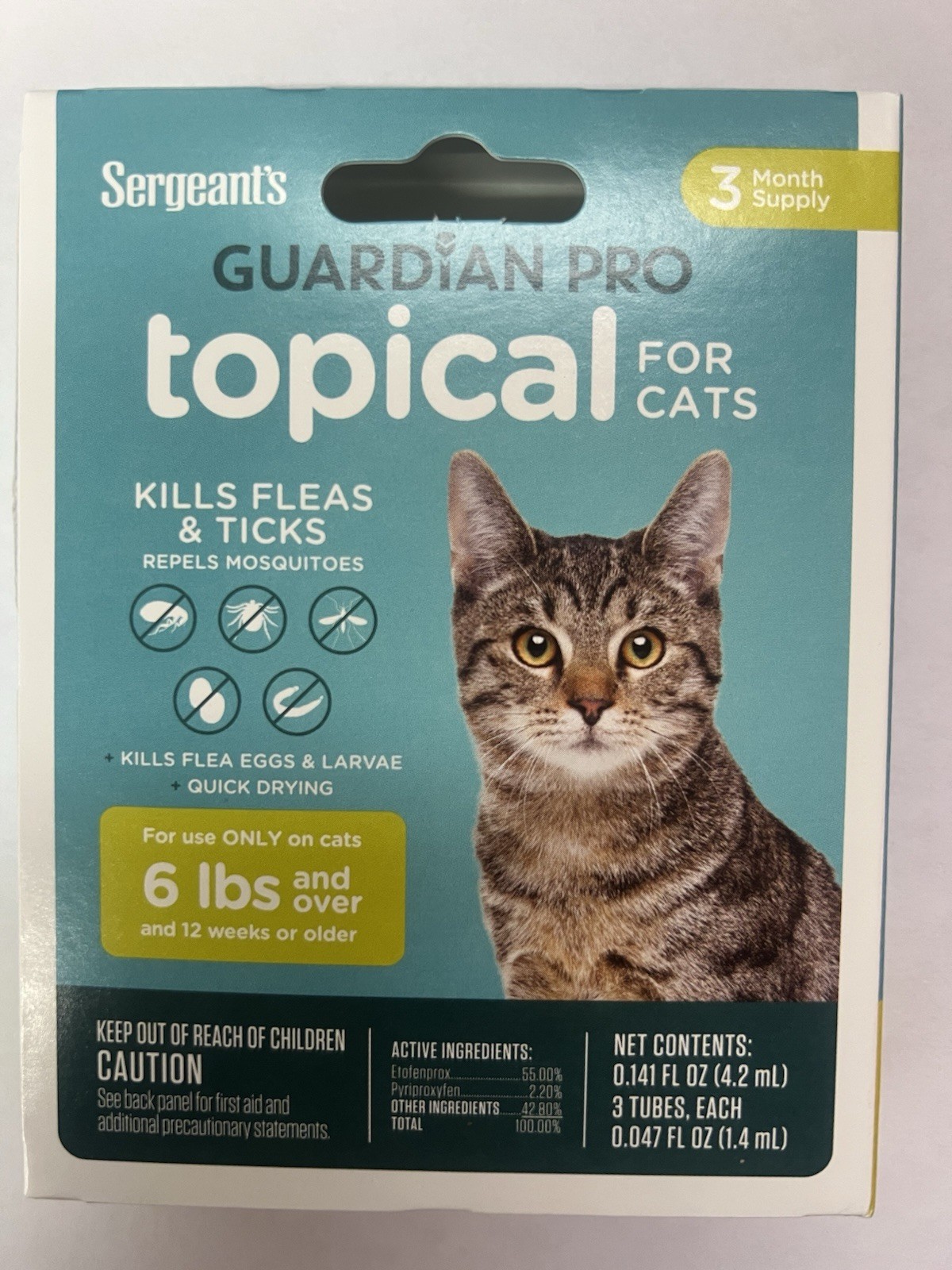 Sergeant’s Guardian Pro Topical Flea Tick Treatment for Cats 6 Lbs, 3-Pack