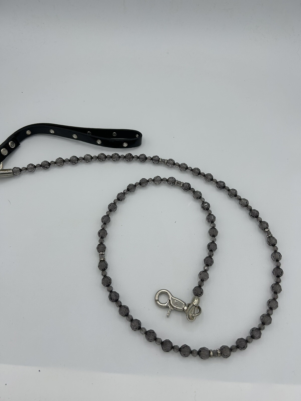 Fabuleash DOG LEAD SHOW LEAD 4 Ft BEADED BOUTIQUE Black DIAMANTE HANDLE