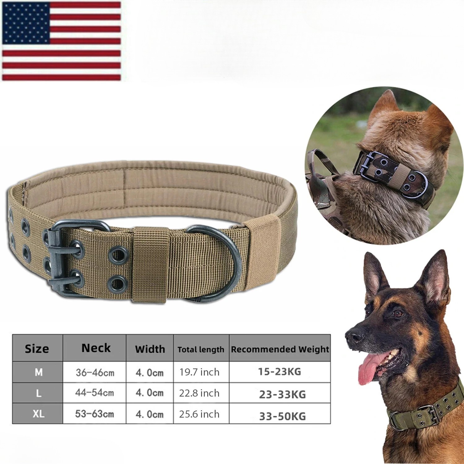 2″ Wide Tactical Heavy Duty Nylon Large Dog Collar K9 Military With Metal Buckle