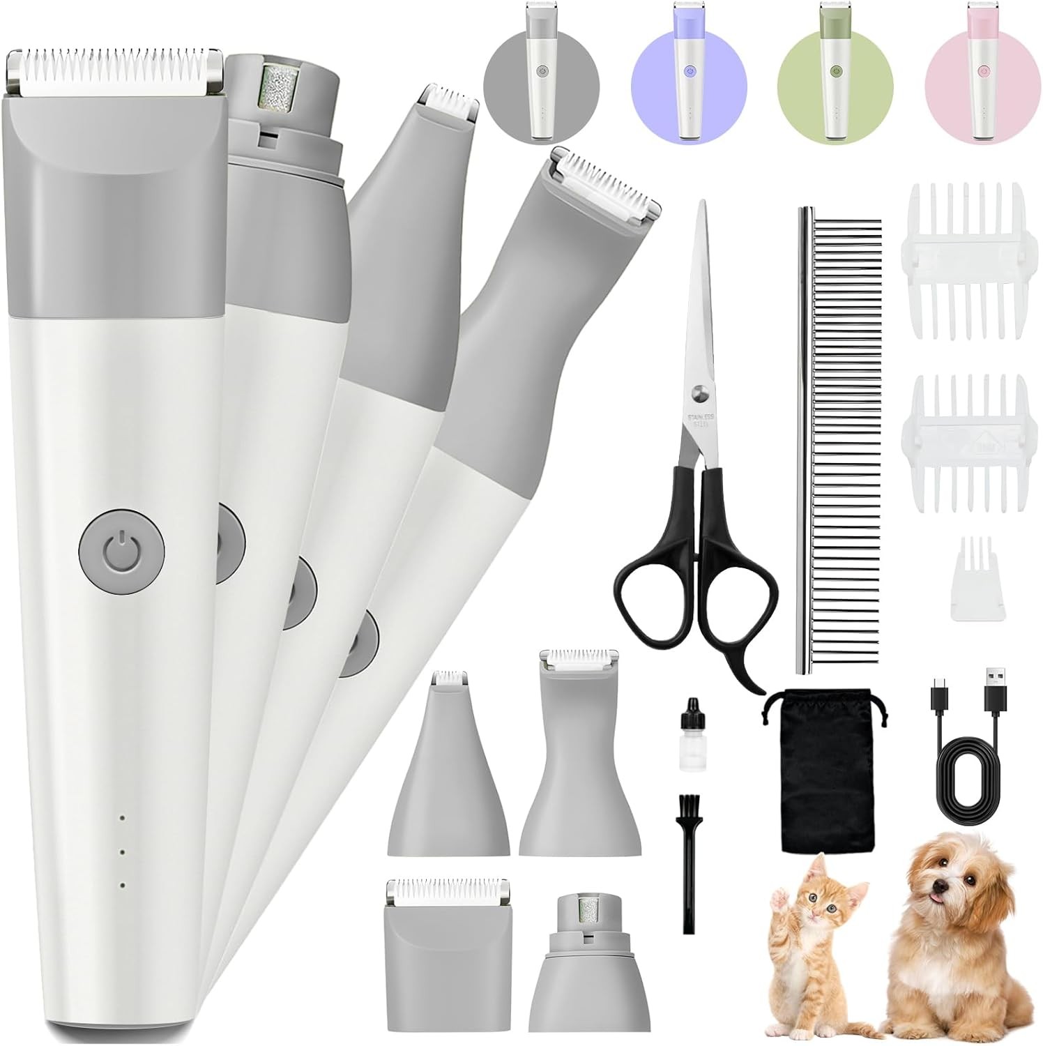 4 in 1 Pet Grooming Kit Cordless Ultra-Quiet Dog Cat Hair Trimmer Nail Grinder