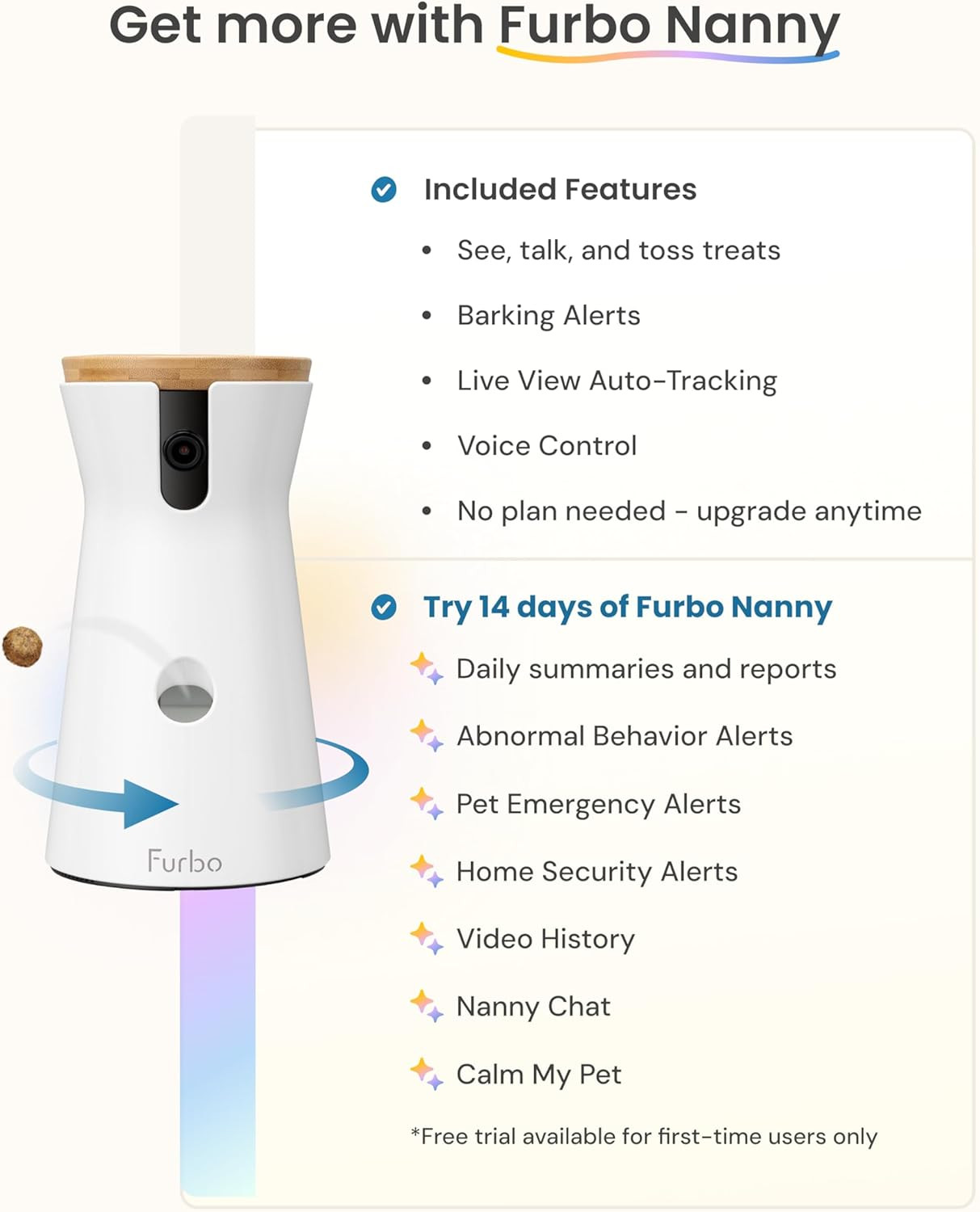 Furbo 360° Dog Camera: Basic See, Talk & Toss Features, No AI Alerts, No Subscri