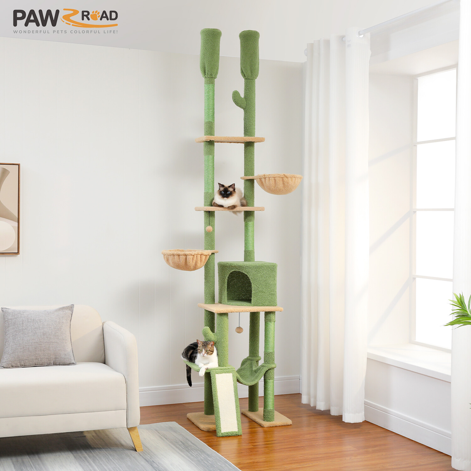 PAWZ Road Cat Tree Tower Floor to Ceiling High Cat Scratching Post Condo House