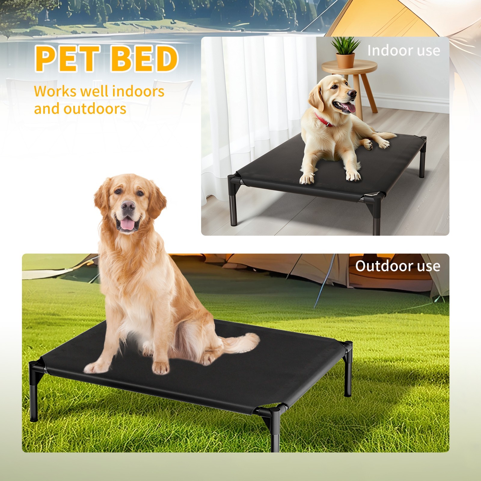 Elevated Dog Bed for Large Dog Portable Raised Dog Cot w/ Metal Frame Oxford XL