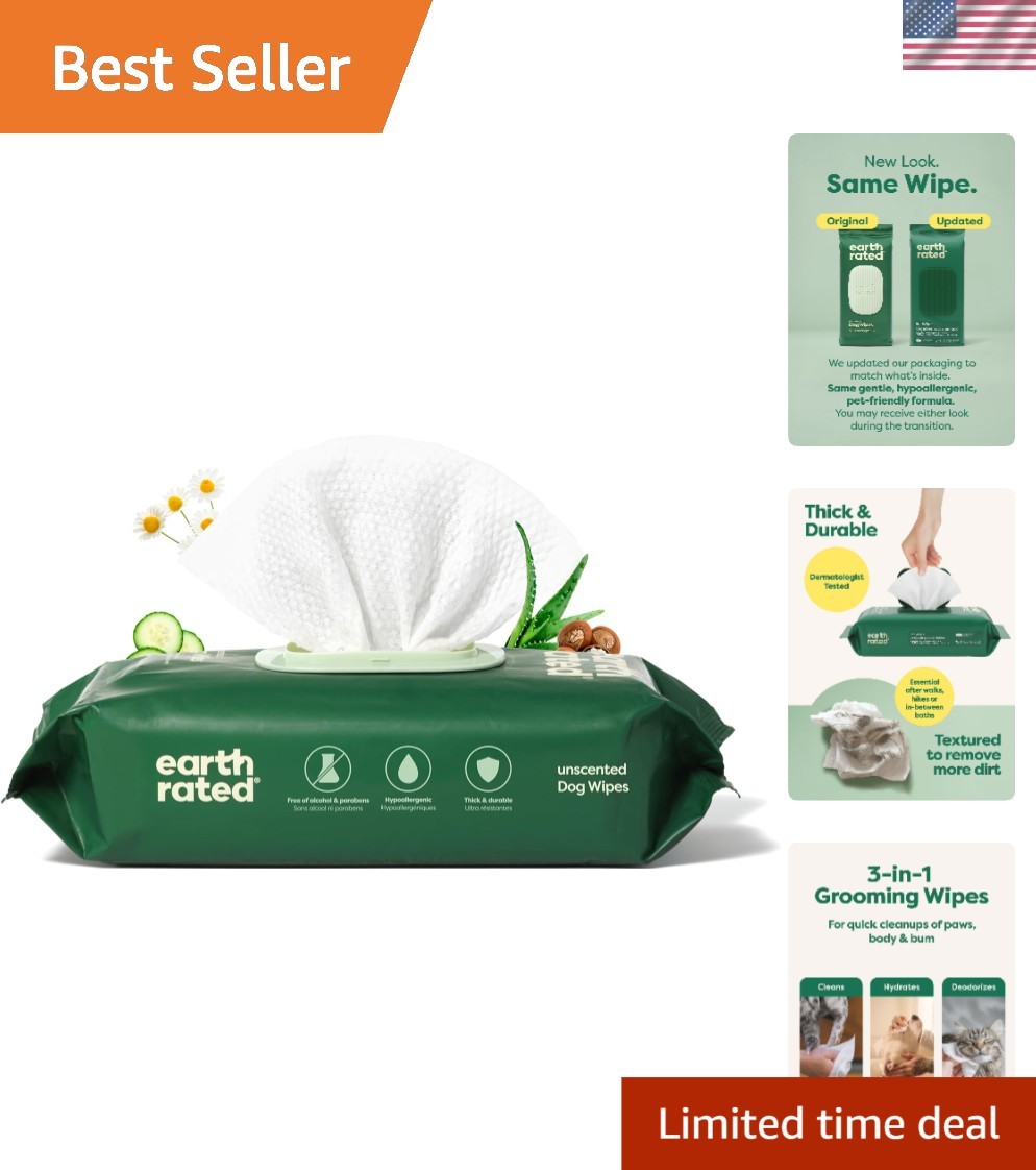 Hypoallergenic Pet Wipes for Dogs & Cats – 100 Count Unscented Grooming Solution