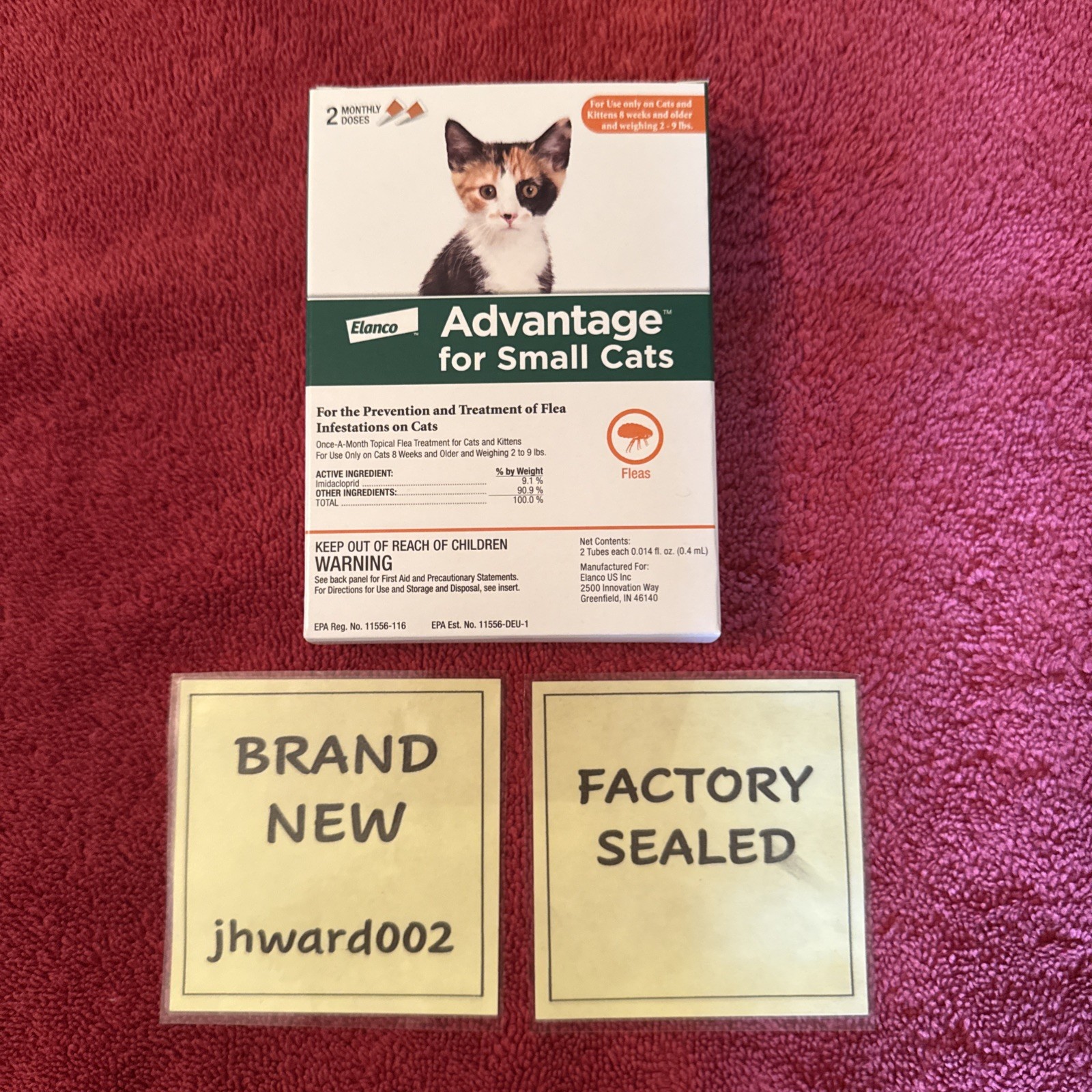 Elanco Advantage for Small Cats 2-9 lbs (2 Doses) Factory Sealed, Ships Free