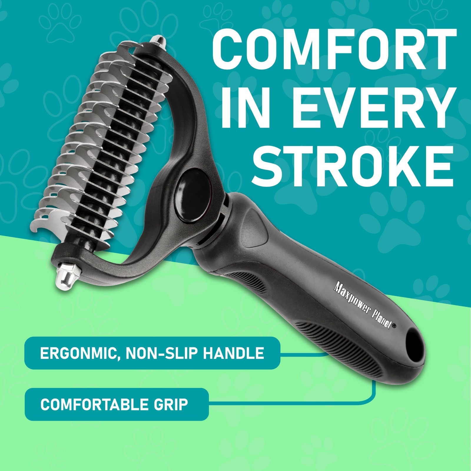 Double-Sided Dematting Brush for Dogs & Cats – Extra Wide Undercoat Rake, Reduce