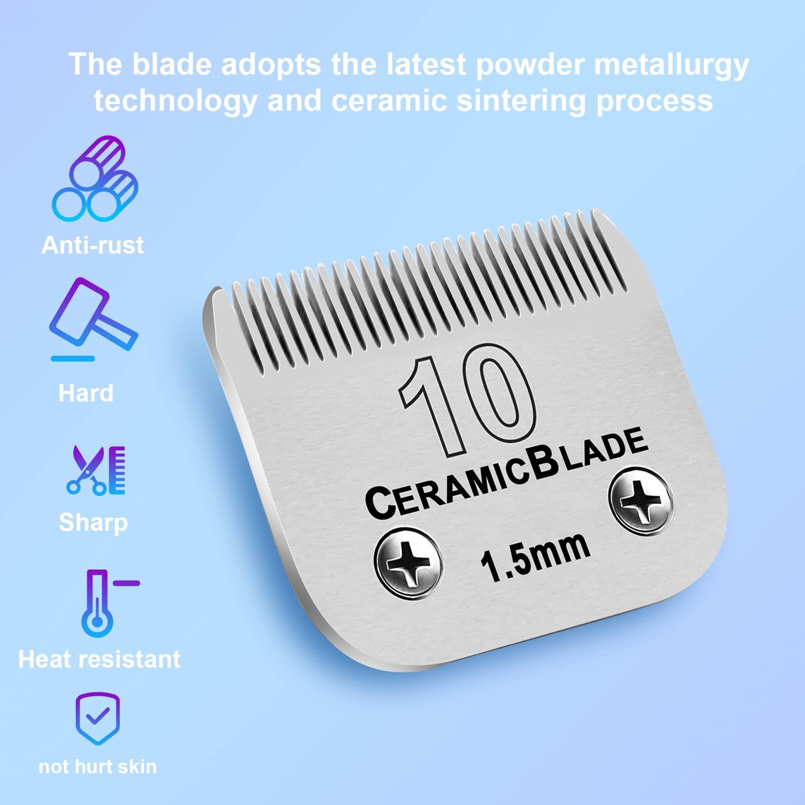 Detachable Pet Dog Grooming Clipper Ceramic 10# 1.5mm, Silver