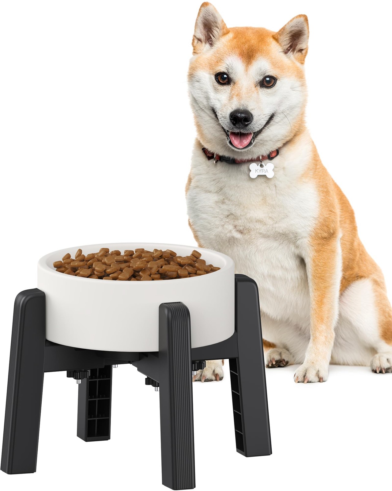 CZPET Dog Bowl Stand with Adjustable Width H: 6.3“; W: 6.1-10.4“, Black