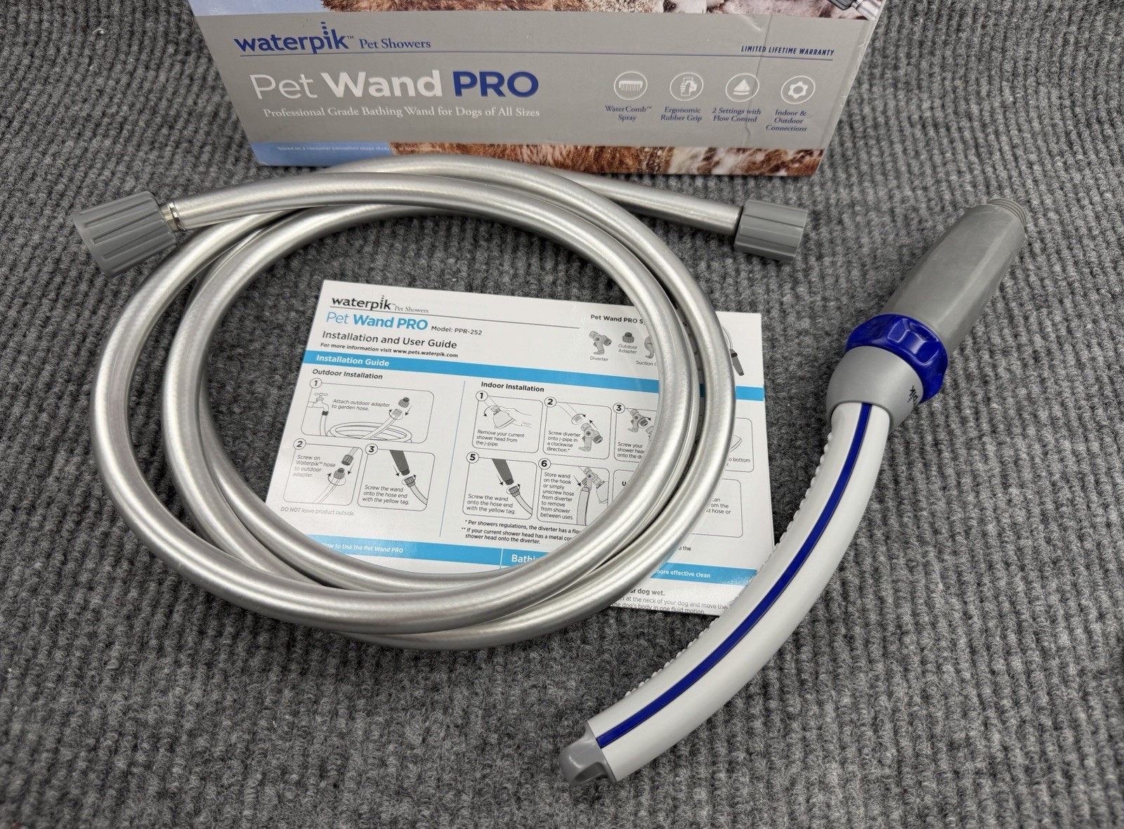 Waterpik Wand Pro PPR-252 Series Gray Silver Portable Pet Shower