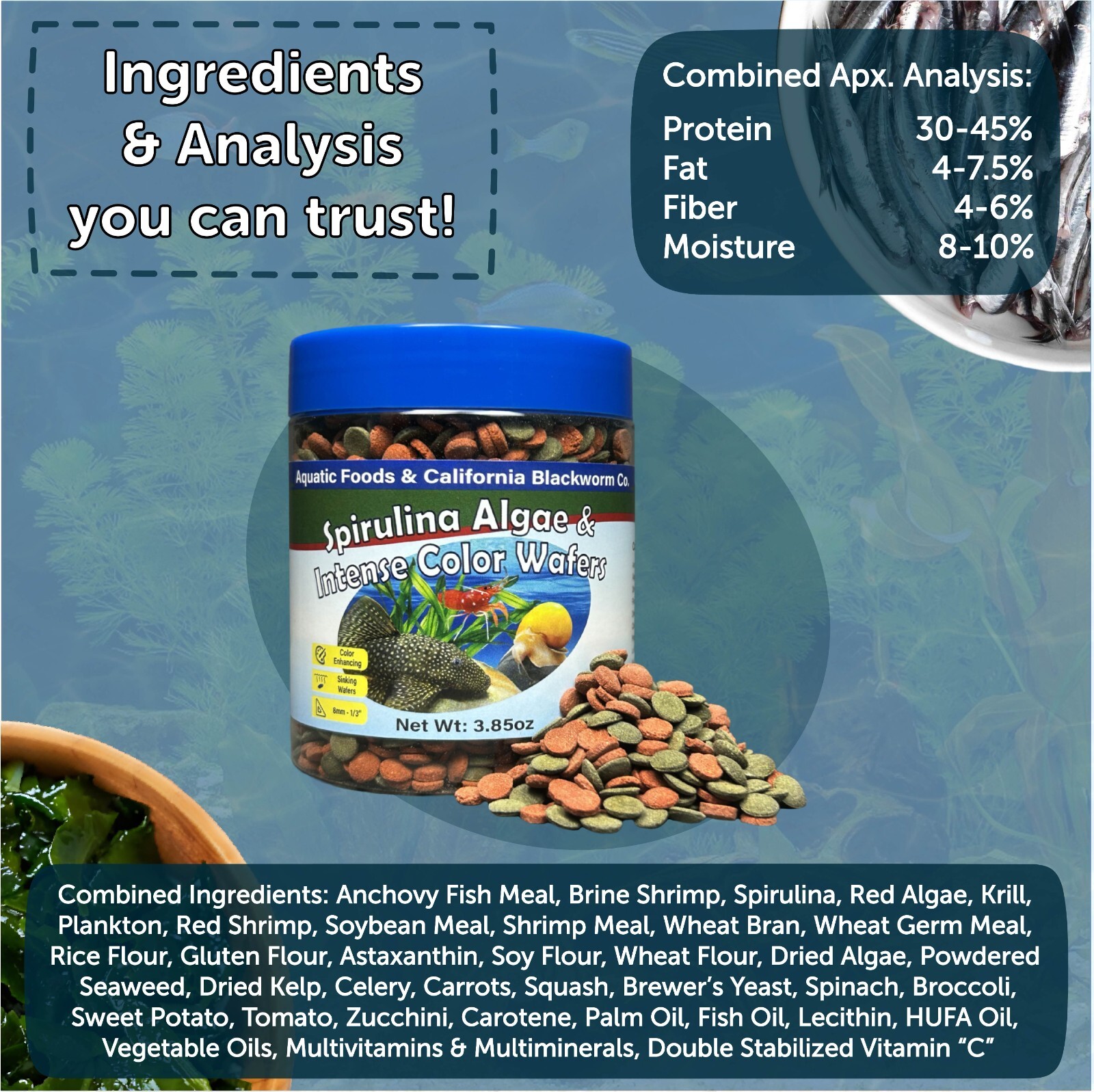 8mm Algae & Color Enhancing Sinking Wafers. FREE 12-Type Pellets & 4-Type Wafers