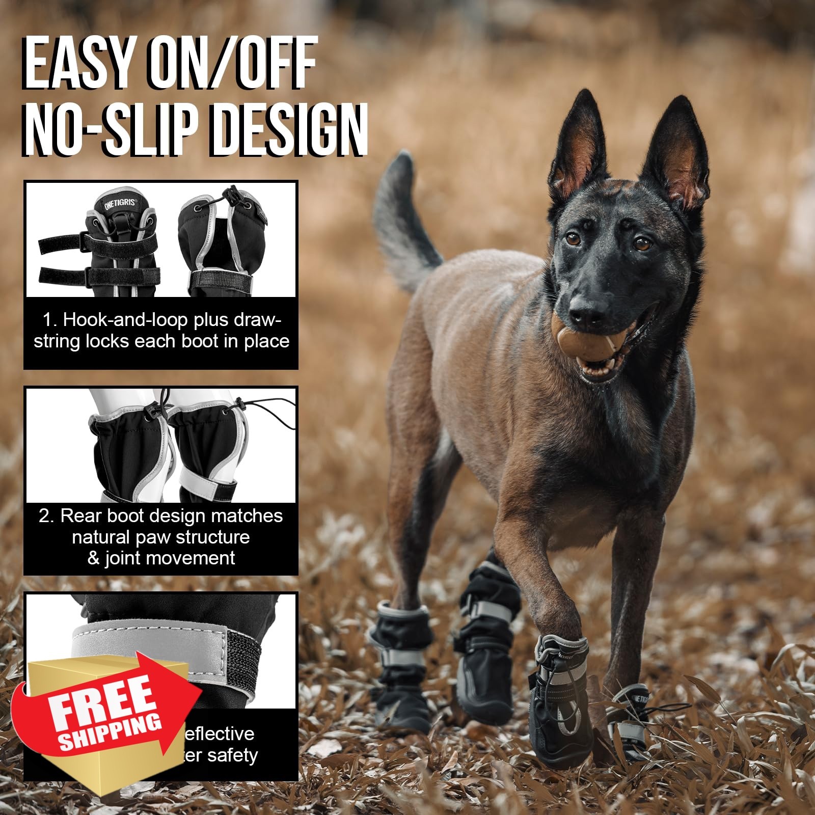ONETIGRIS #6 Waterproof Dog Shoes Paw Protectors 3.60″x2.56″