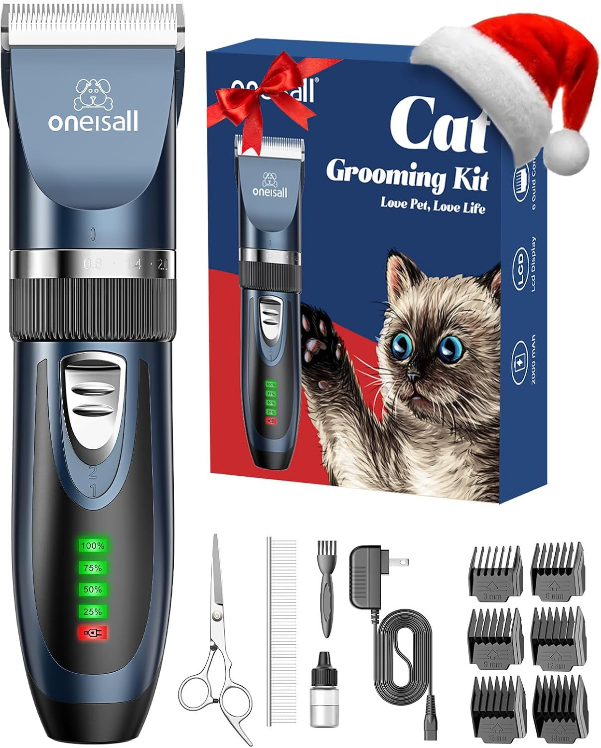 Oneisall Quiet Cat Clippers for Matted & Long Hair, 2-Speed Cordless Pet Shaver