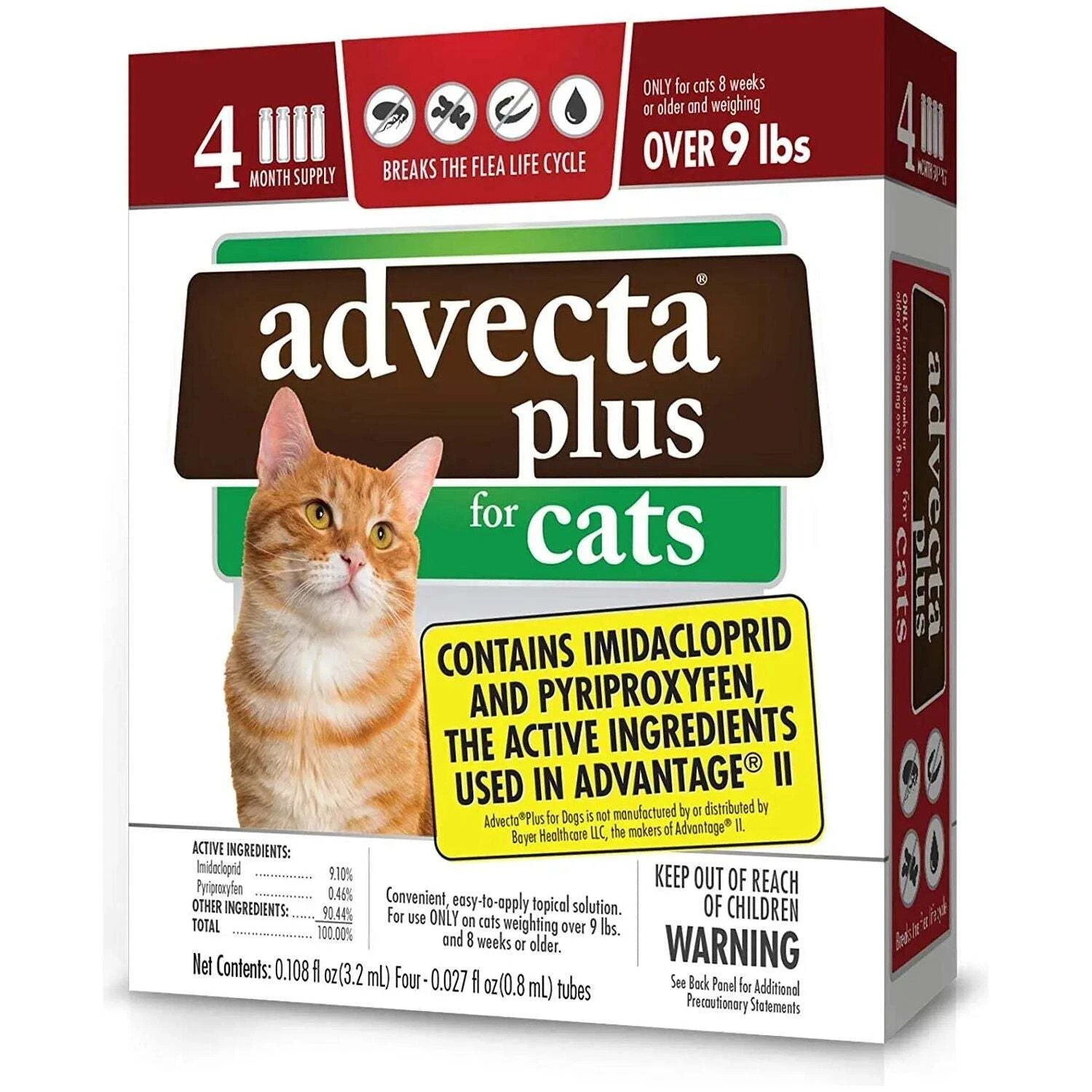 Advecta Plus Flea Protection Squeeze-On for Large Cats Over 9lbs 4CT